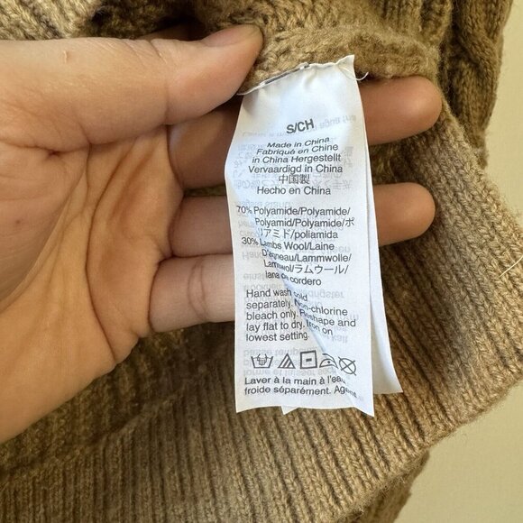 J.Crew Wool Blend Azra Pom Pom Cable Knit Mock Neck Sweater Size Small Tan - Picture 4 of 16